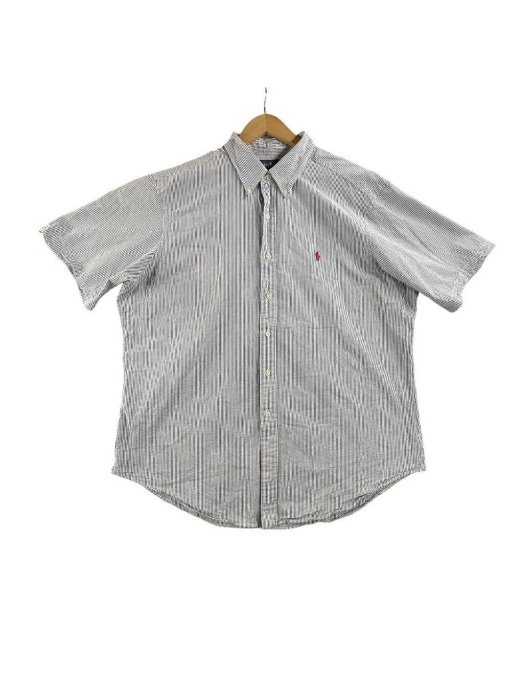 Vintage Ralph Lauren Seersucker Shirt Mens 2XL Blue Button Down Short Sleeve